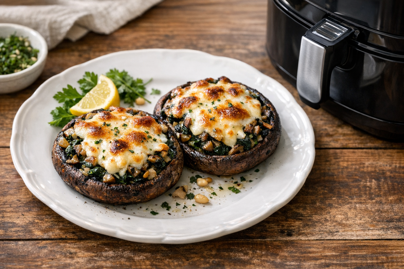 Air Fryer Stuffed Portobello Caps (Spinach & Mushrooms)
