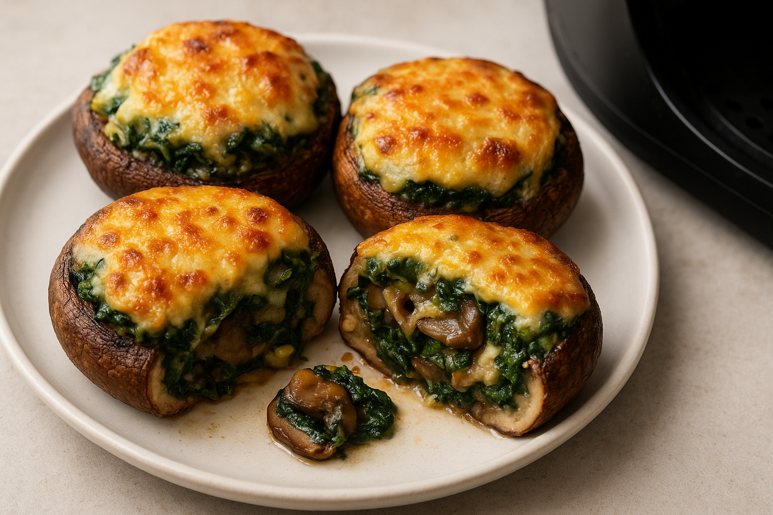 Air Fryer Stuffed Portobello Caps (Spinach & Mushrooms)