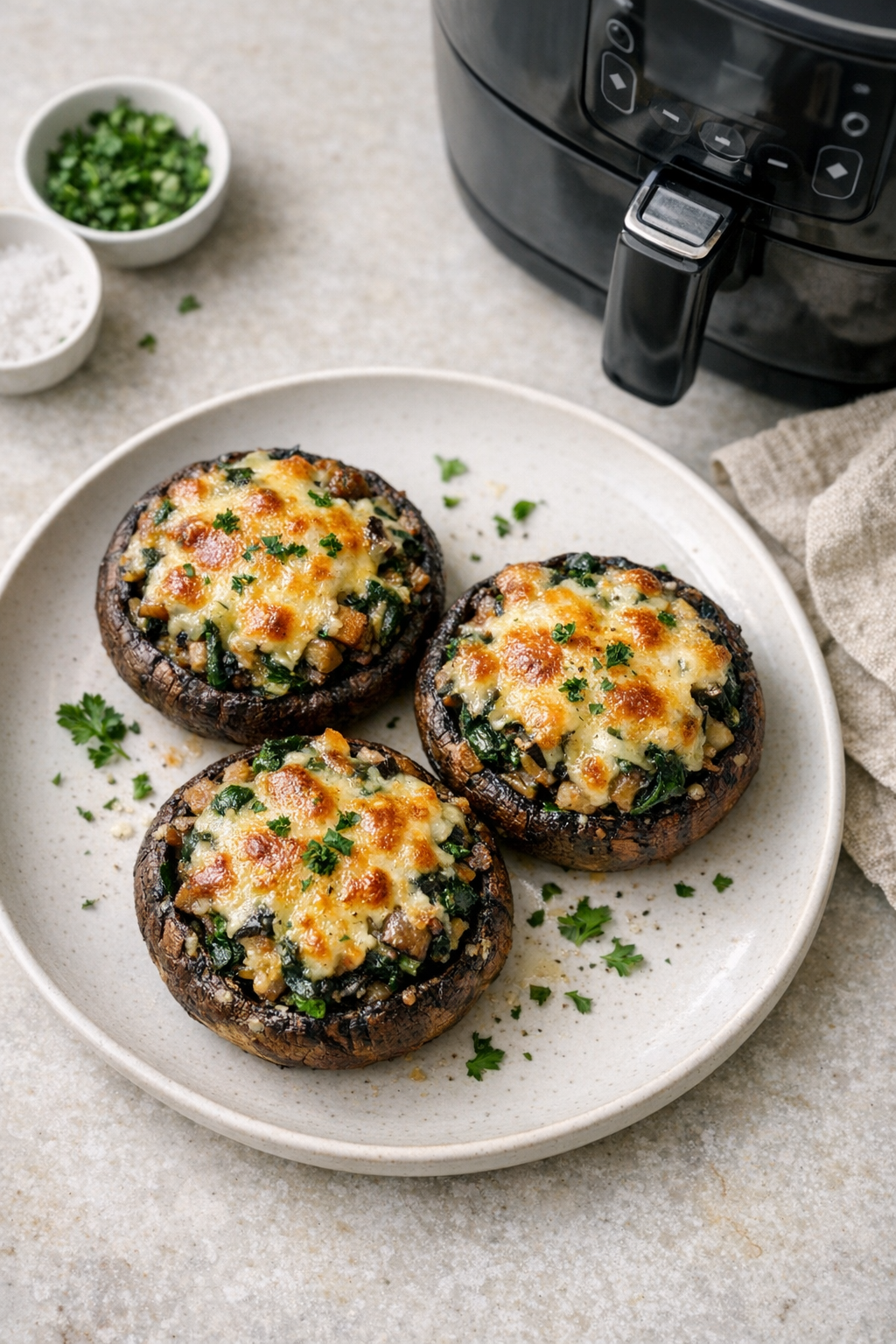 Air Fryer Stuffed Portobello Caps (Spinach & Mushrooms)