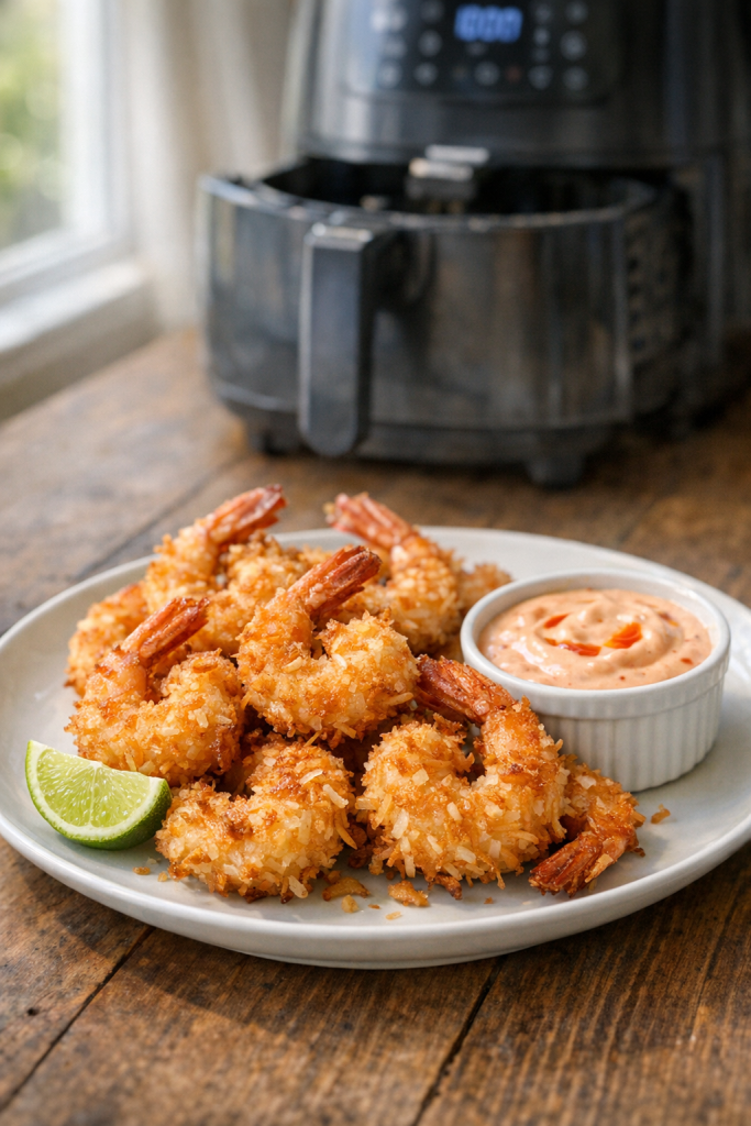 Air Fryer Coconut Crusted Shrimp with Creamy Chili Dip