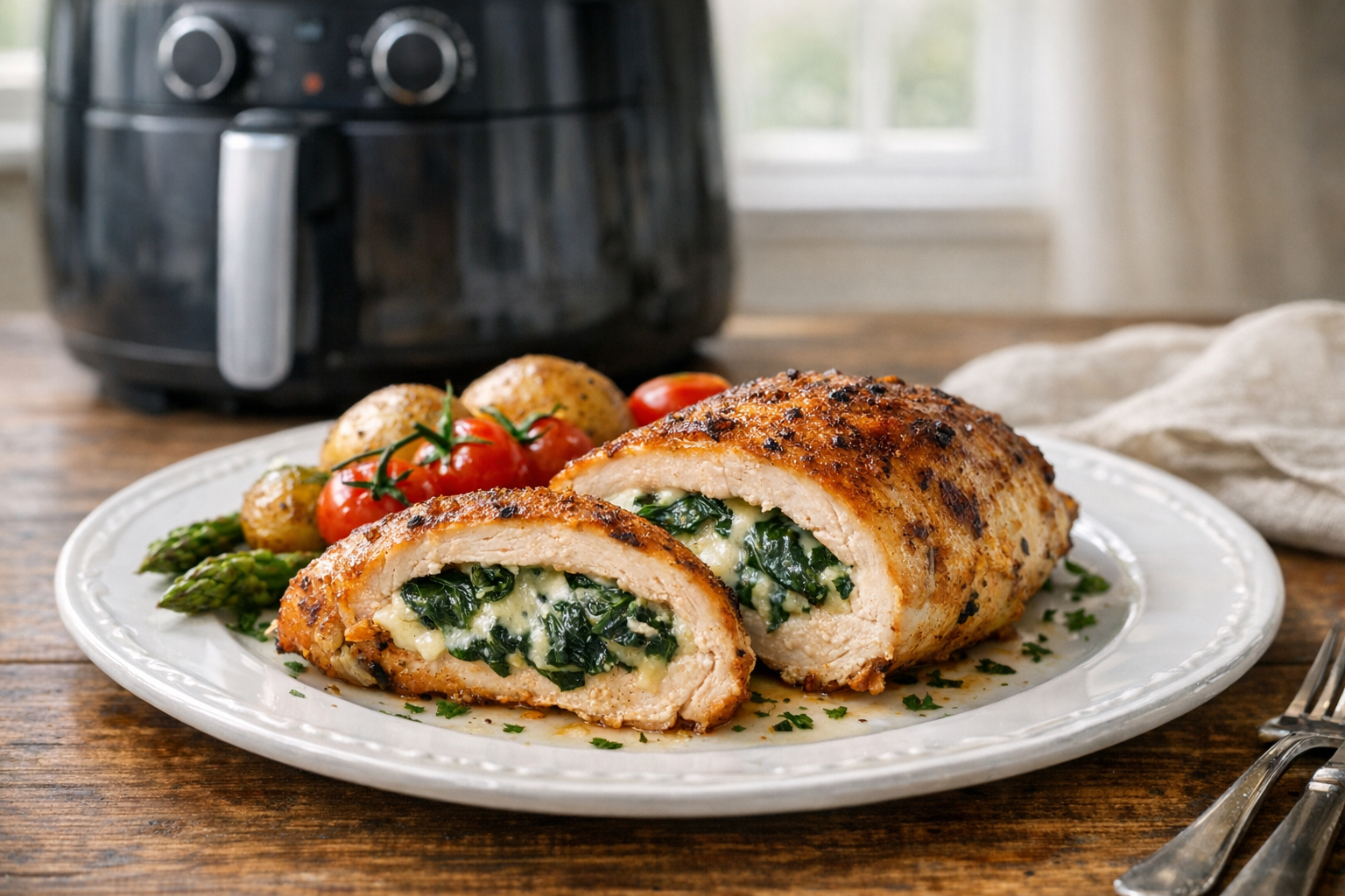 Air Fryer Stuffed Chicken Breast with Spinach & Cheese