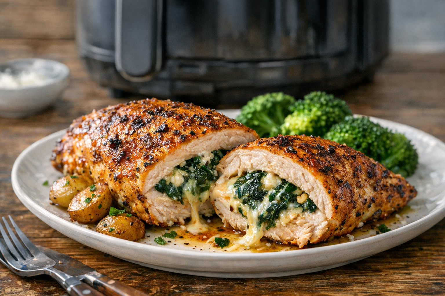 Air Fryer Stuffed Chicken Breast with Spinach & Cheese
