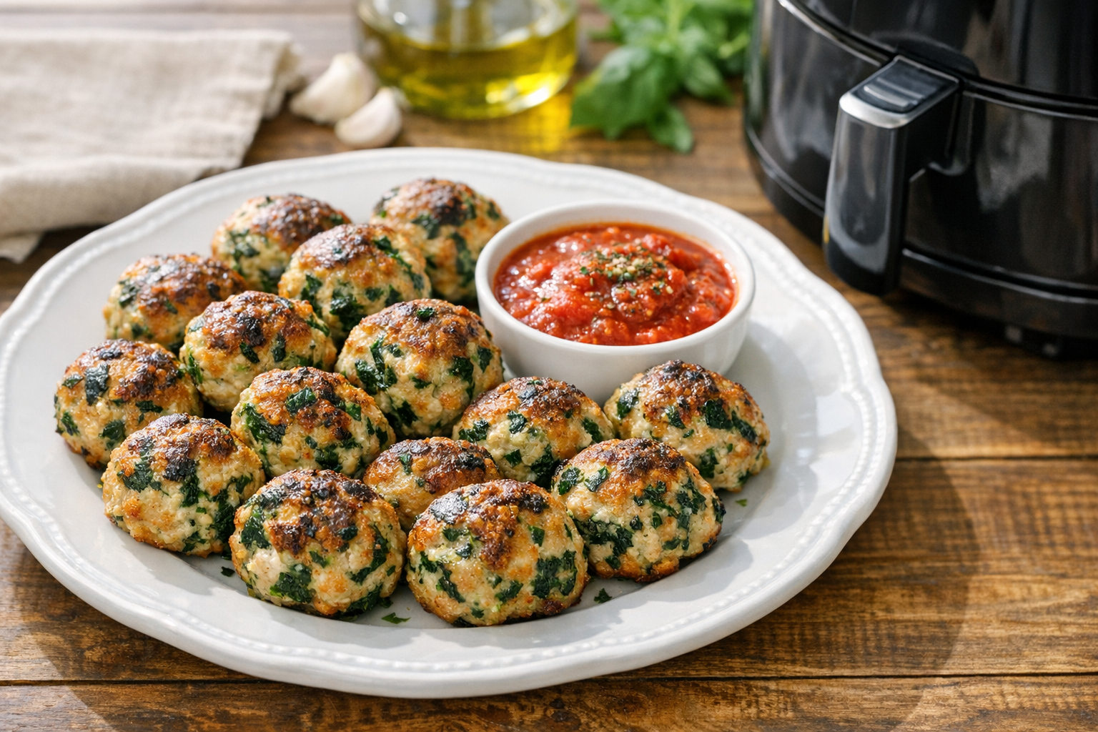 Air Fryer Turkey Meatballs with Spinach and Ricotta