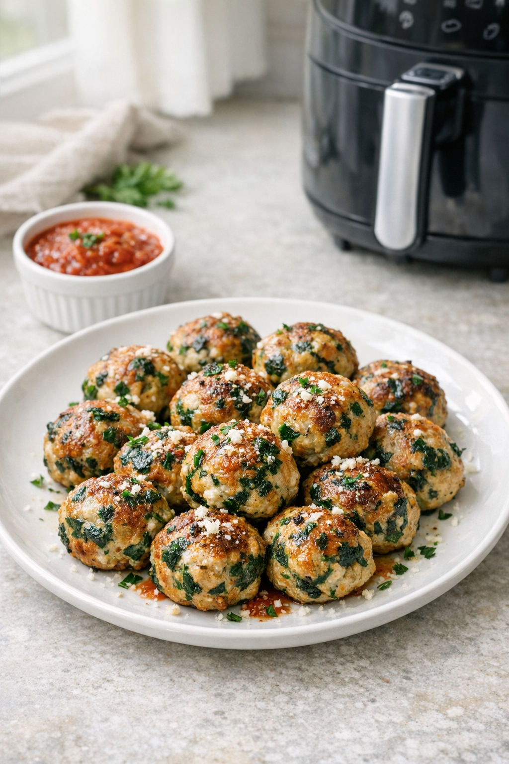 Air Fryer Turkey Meatballs with Spinach and Ricotta