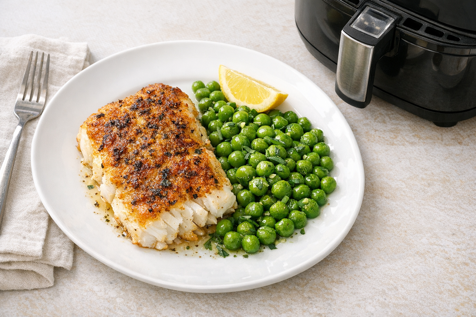 30-Minute Air Fryer Cod with Buttered Peas & Tarragon