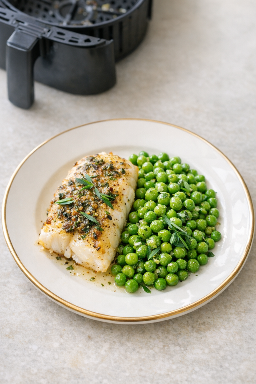 30-Minute Air Fryer Cod with Buttered Peas & Tarragon