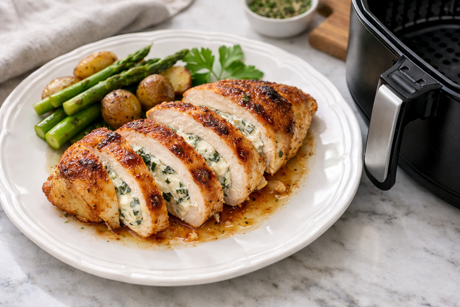 Stuffed Air Fryer Chicken Breast (Herbs + Cream Cheese)