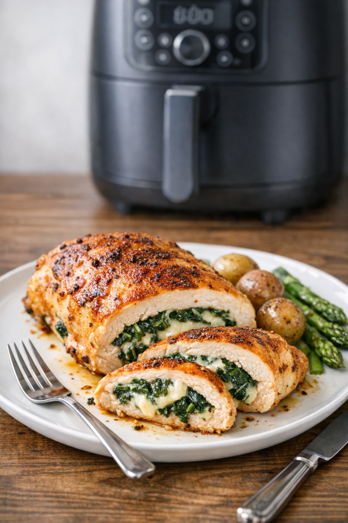 Air Fryer Stuffed Chicken Breast with Spinach and Cheese