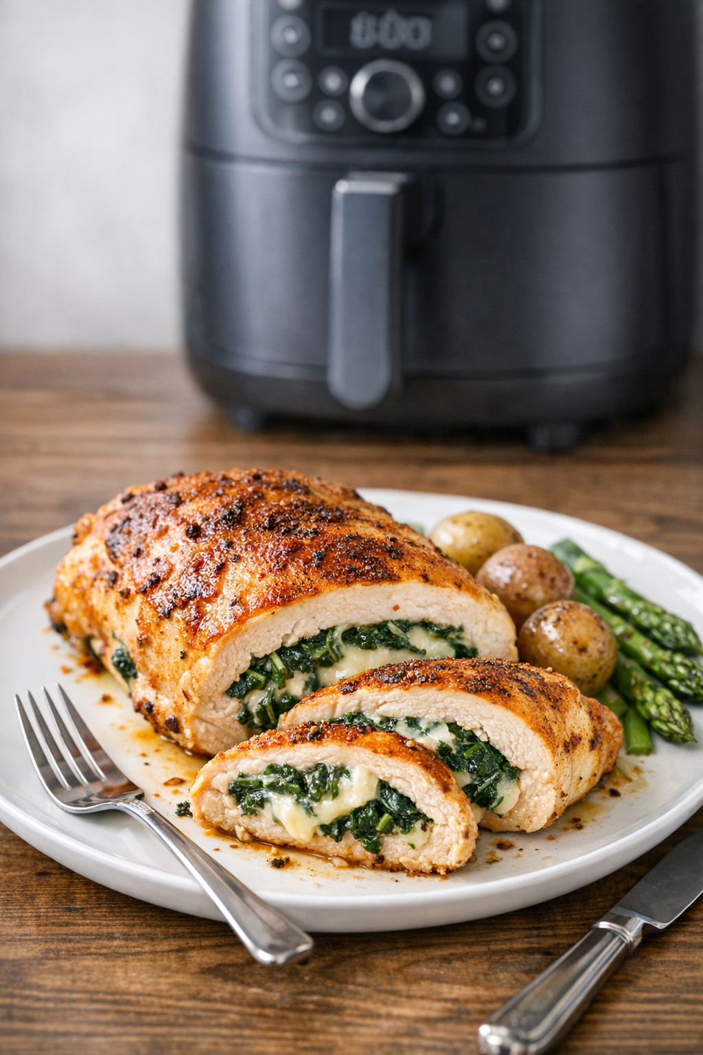 Air Fryer Stuffed Chicken Breast with Spinach & Cheese