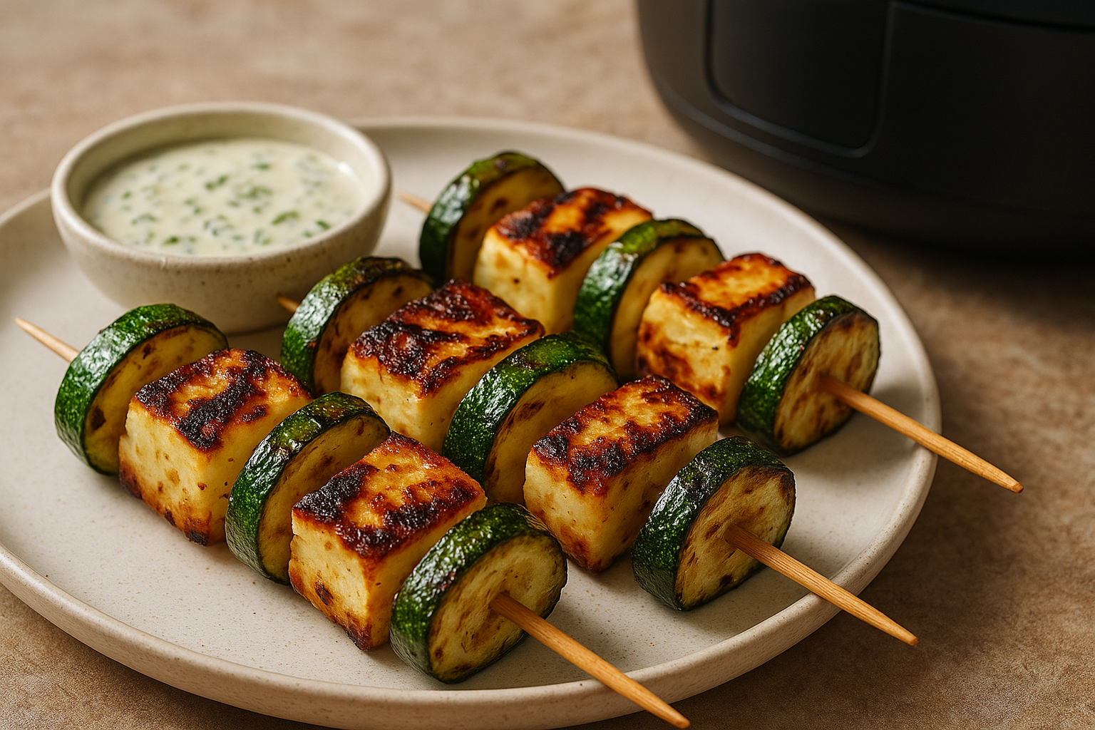 Air Fryer Zucchini & Halloumi Skewers (Easy)