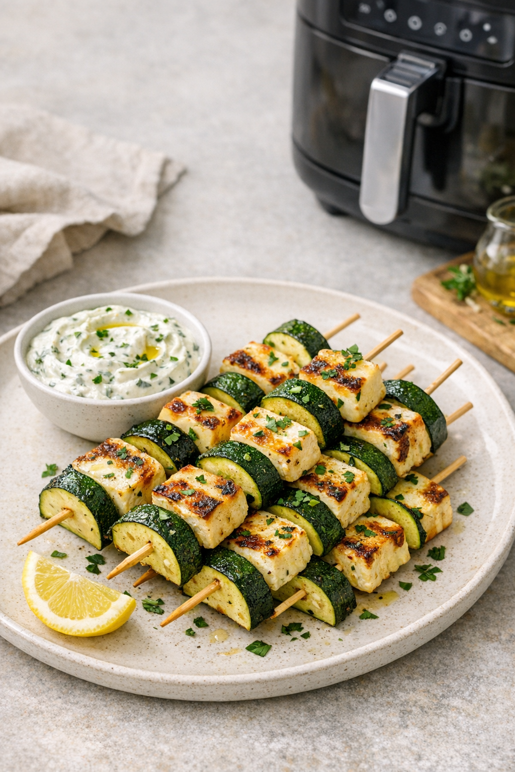 Air Fryer Zucchini & Halloumi Skewers (Easy)