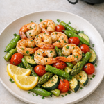Weeknight Air Fryer Shrimp with Spring Vegetable Medley