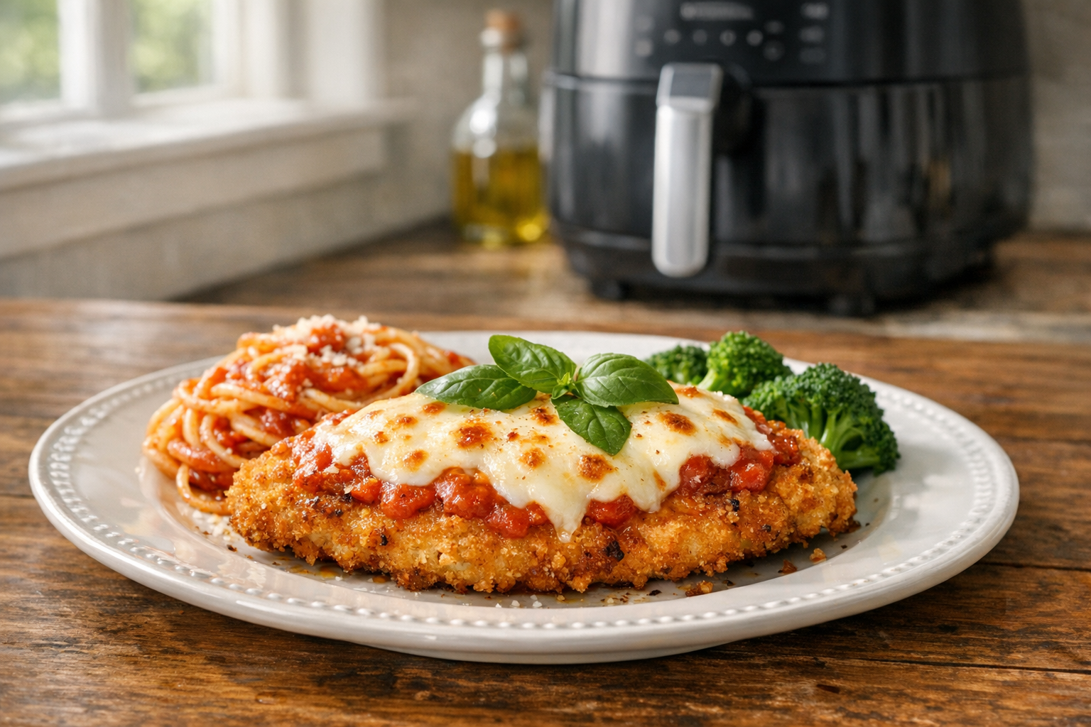 Air Fryer Crispy Chicken Parmesan with Mozzarella