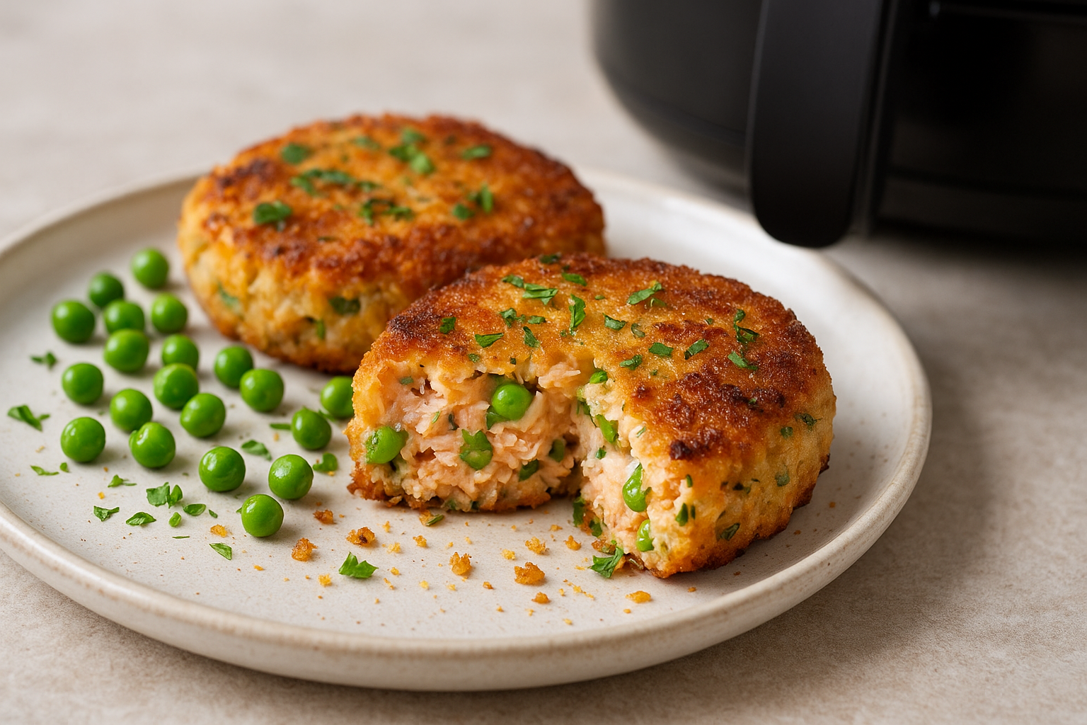 Easy Air Fryer Salmon Cakes (with Peas & Herbs)