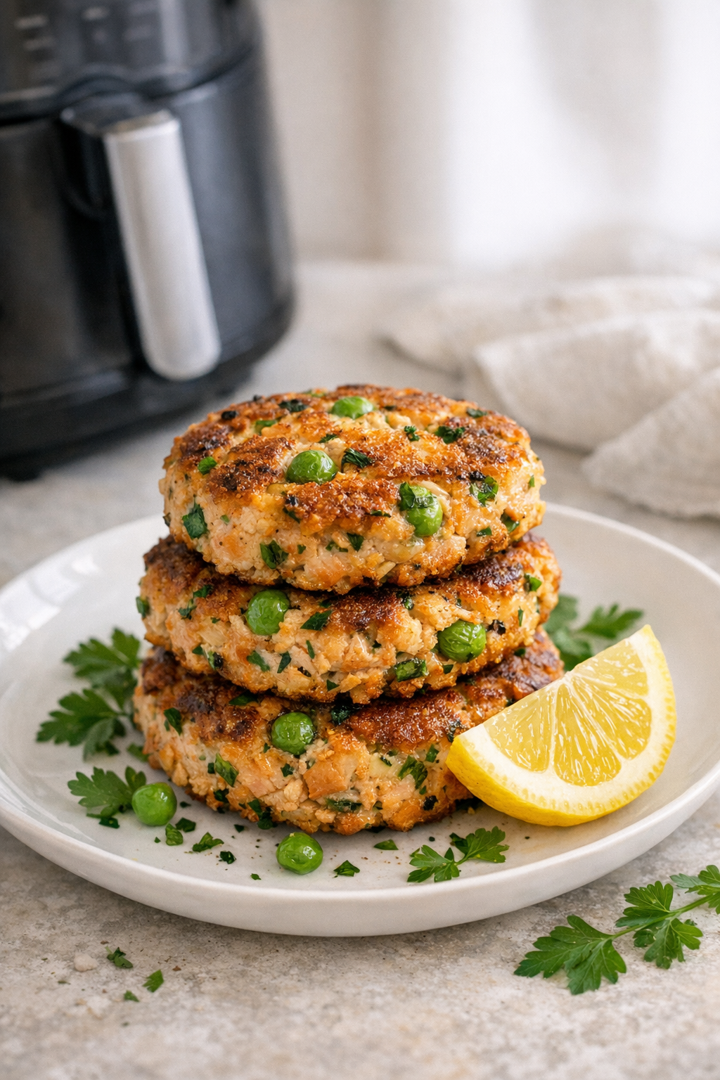Easy Air Fryer Salmon Cakes (with Peas & Herbs)