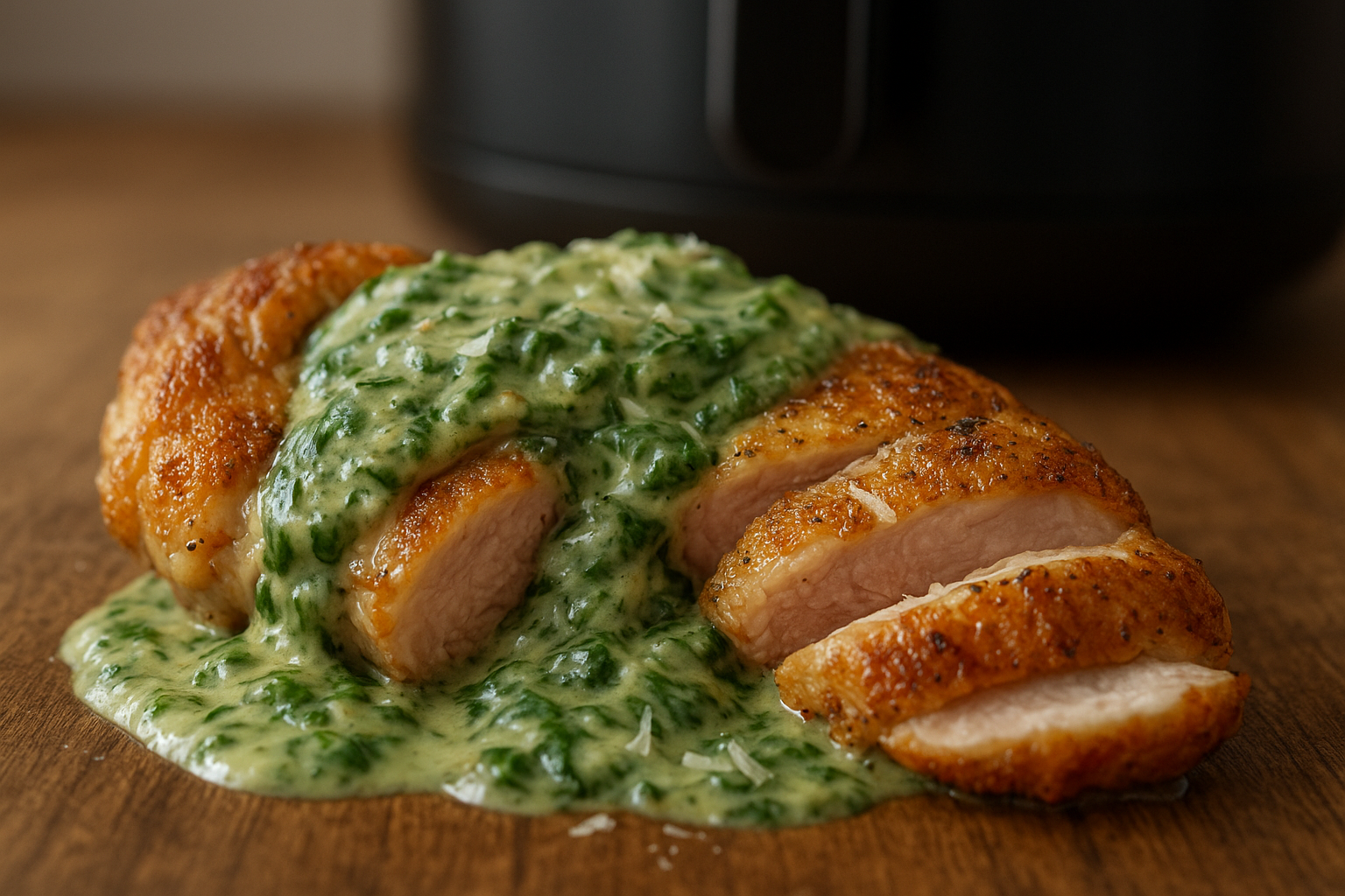 One-Basket Air Fryer Chicken Thighs + Creamy Spinach Sauce