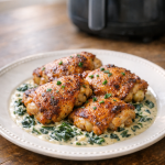 One-Basket Air Fryer Chicken Thighs with Creamy Spinach Sauce