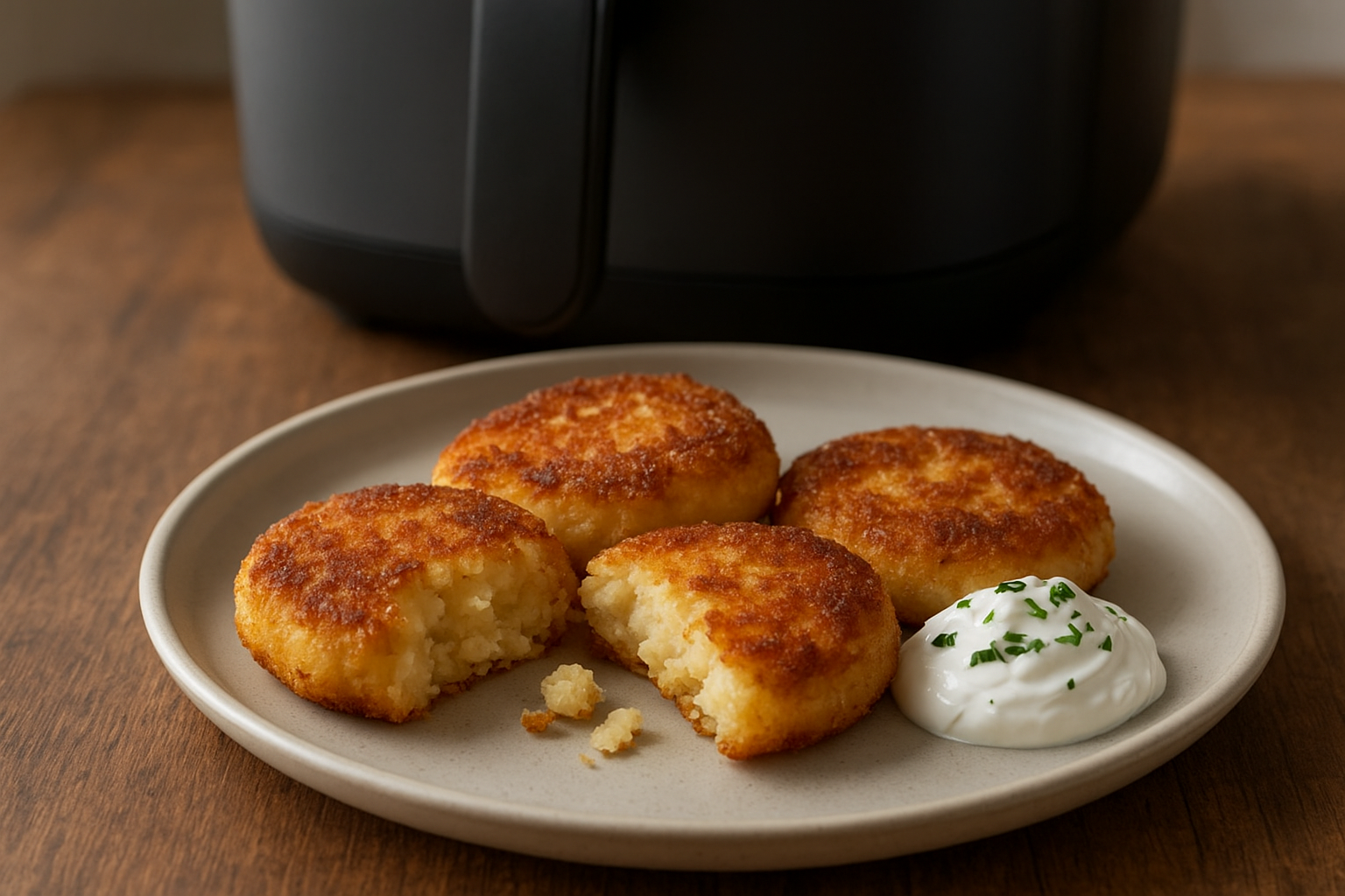 Crispy Air Fryer Potato Cakes with Herbs & Sour Cream