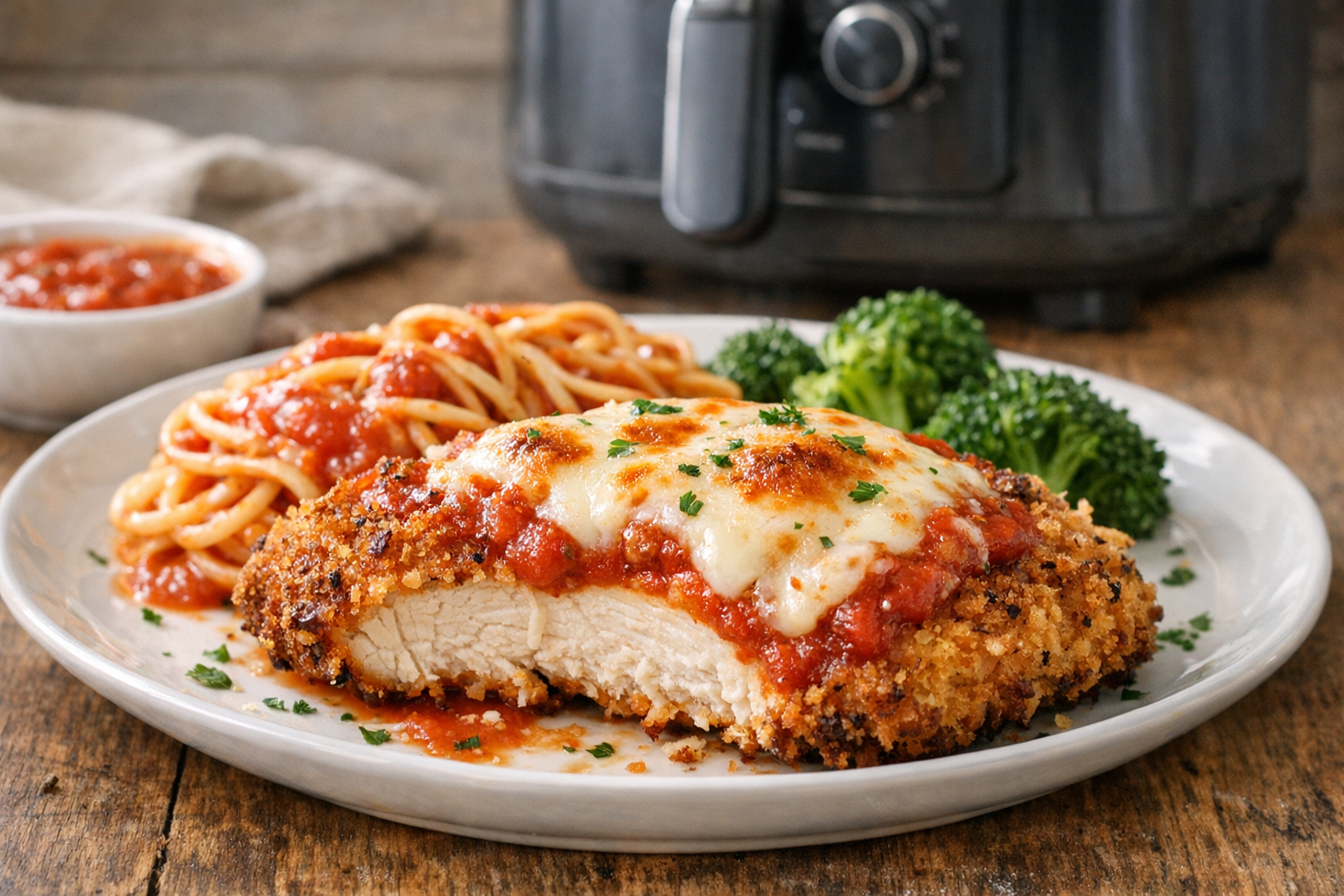 Air Fryer Crispy Chicken Parmesan with Mozzarella