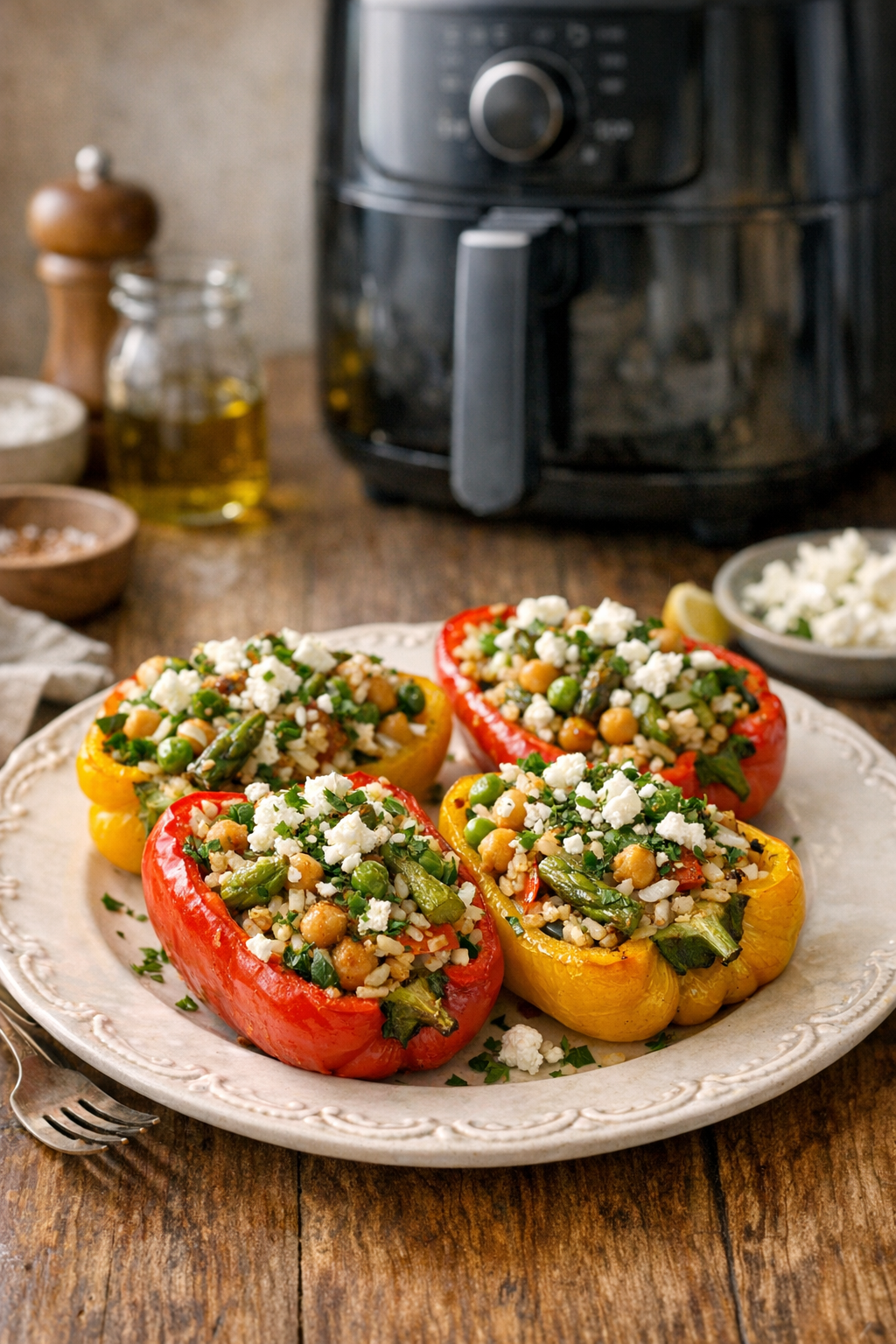 Vegetarian Air Fryer Stuffed Peppers with Feta