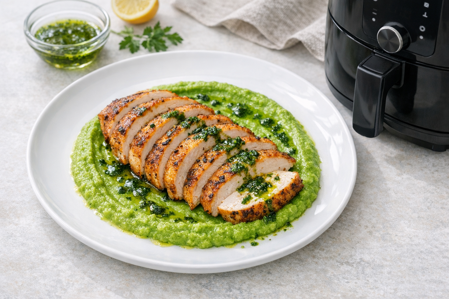 Healthy Air Fryer Chicken Breast with Pea Puree