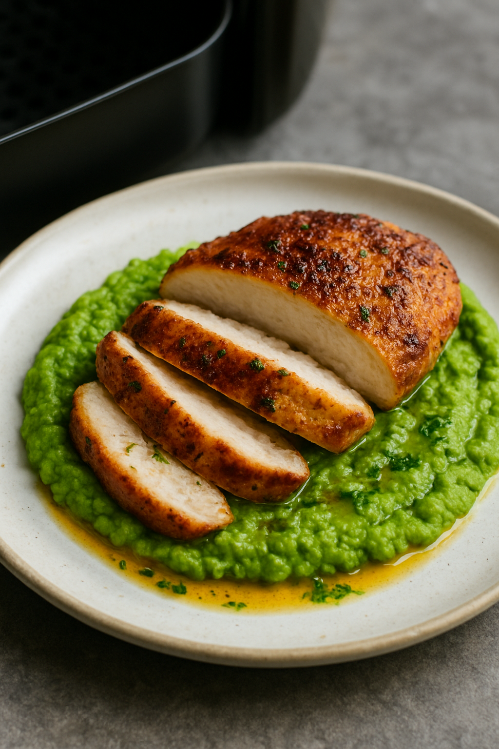 Healthy Air Fryer Chicken Breast with Pea Puree