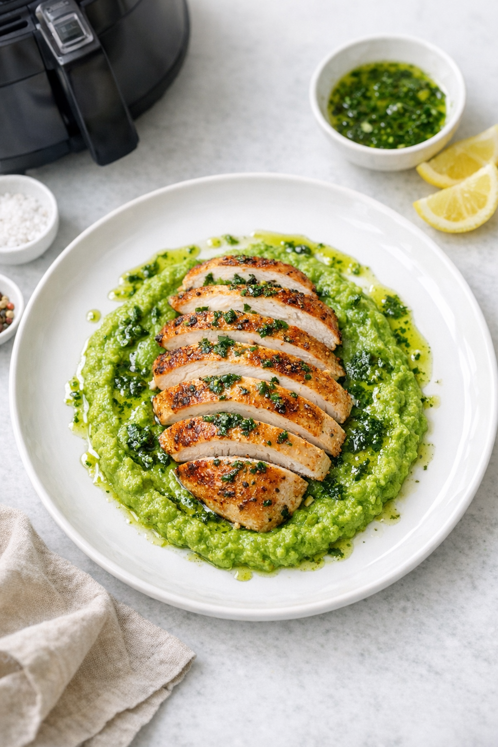 Healthy Air Fryer Chicken Breast with Pea Puree