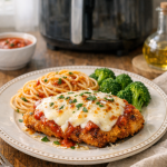 Air Fryer Crispy Chicken Parmesan with Mozzarella
