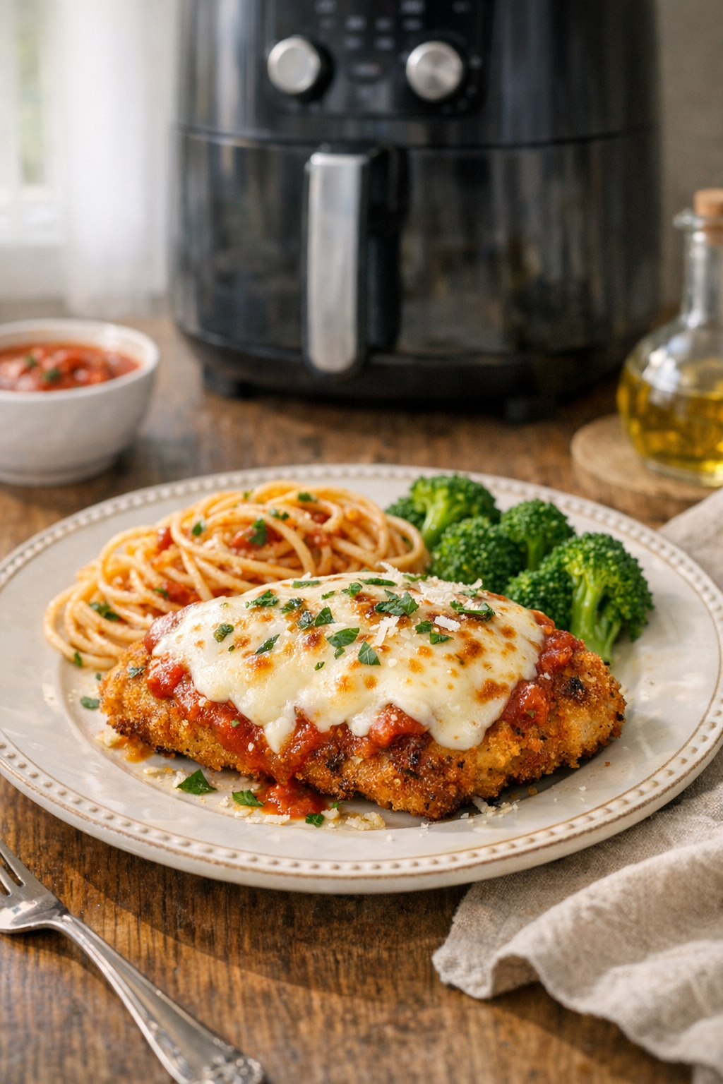 Air Fryer Crispy Chicken Parmesan with Mozzarella