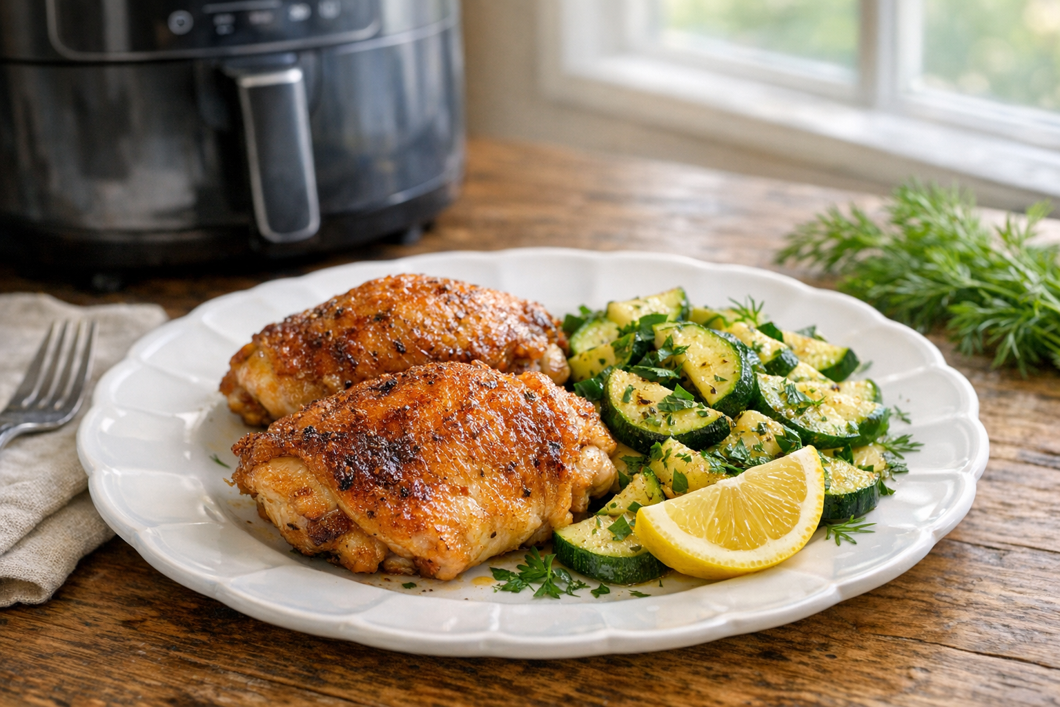 Easy Air Fryer Chicken Thighs with Courgettes & Herbs
