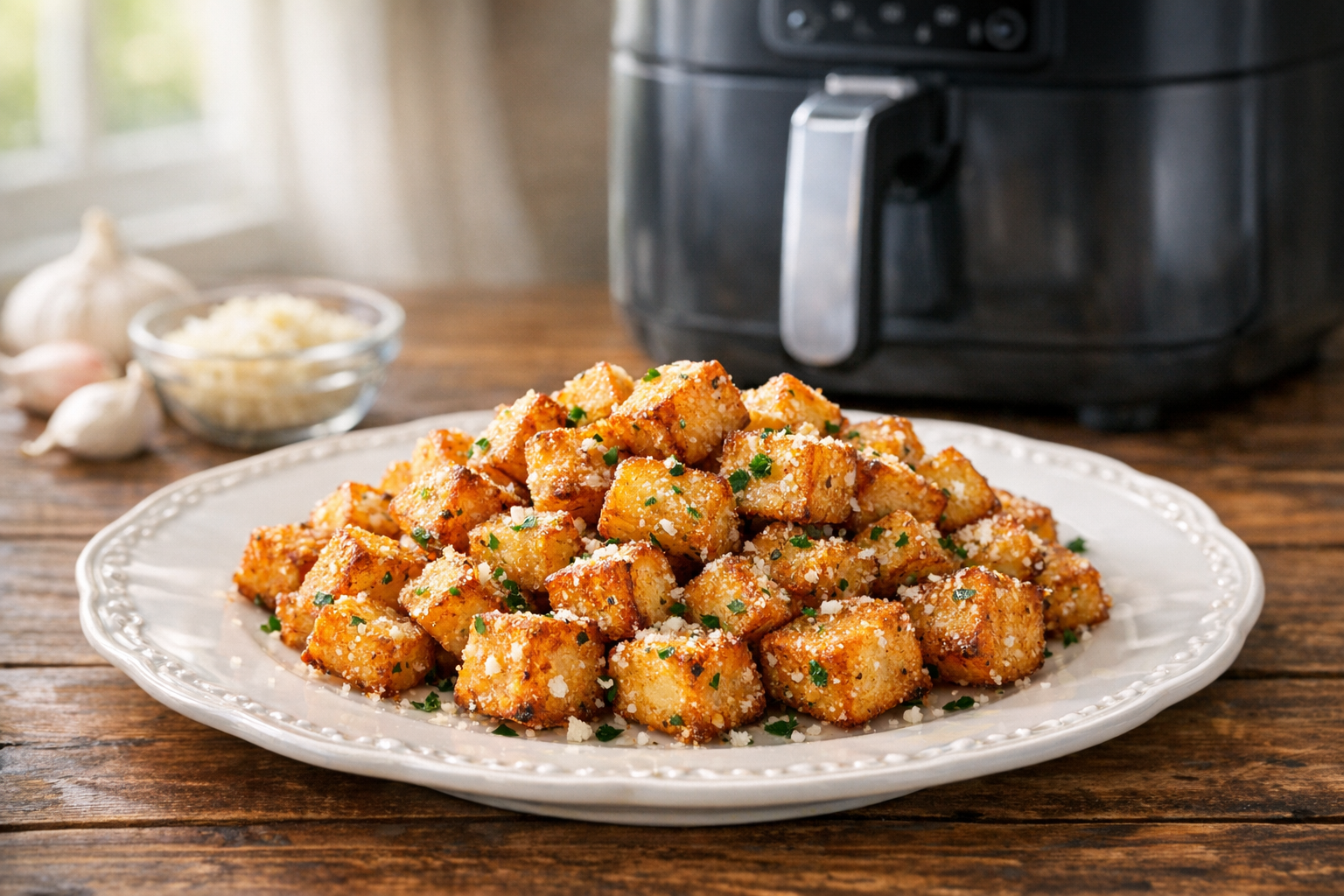 Air Fryer Garlic Parmesan Potatoes Crispy Cubes