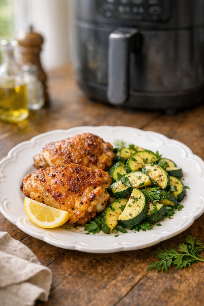 Easy Air Fryer Chicken Thighs with Courgettes and Fresh Herbs