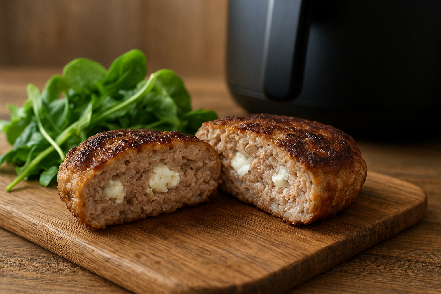 Air Fryer Turkey Burgers with Feta & Spring Greens