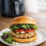Easy Air Fryer Turkey Burgers with Feta and Spring Greens