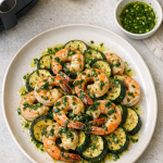 Weeknight Air Fryer Shrimp with Courgettes and Herb Oil