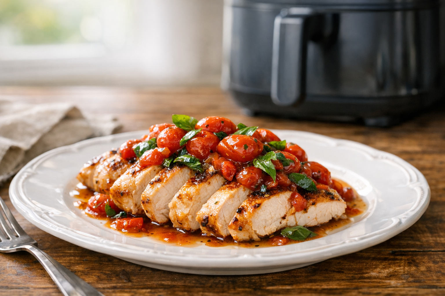 Air Fryer Chicken Breast with Tomato Basil Skillet