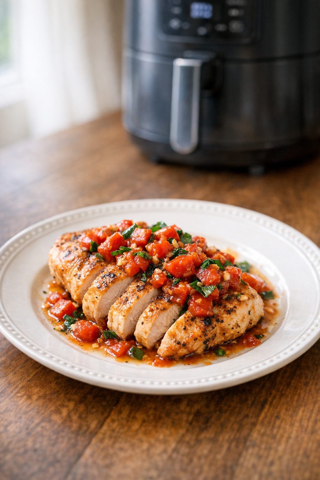 Air Fryer Chicken Breast with Tomato Basil Skillet