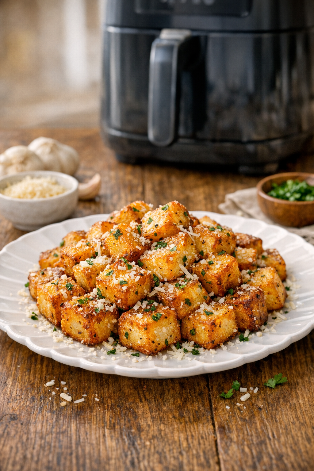 Air Fryer Garlic Parmesan Potatoes Crispy Cubes