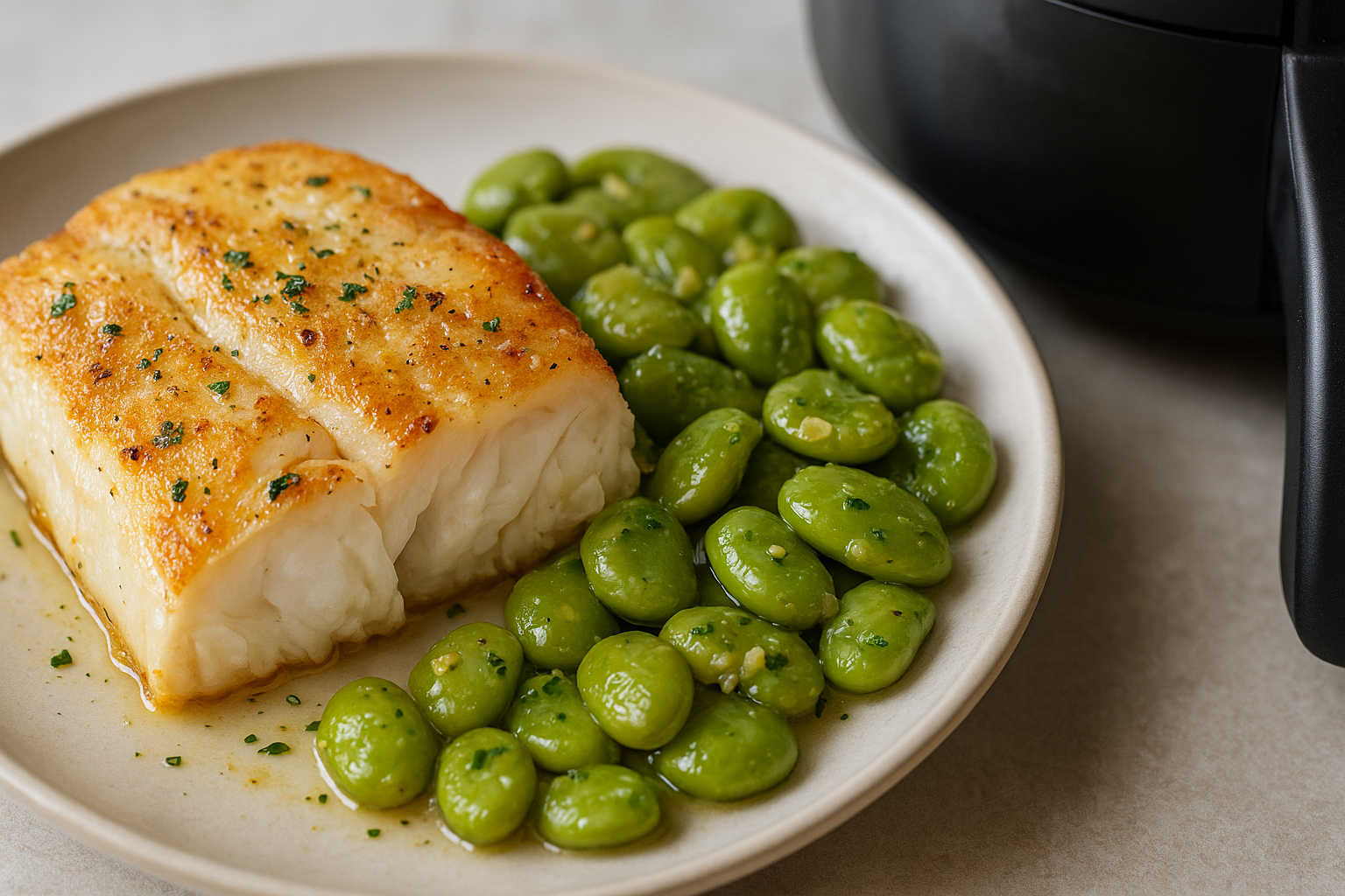 30-Minute Air Fryer Cod with Buttered Fava Beans