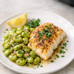 30-Minute Air Fryer Cod with Buttered Fava Beans