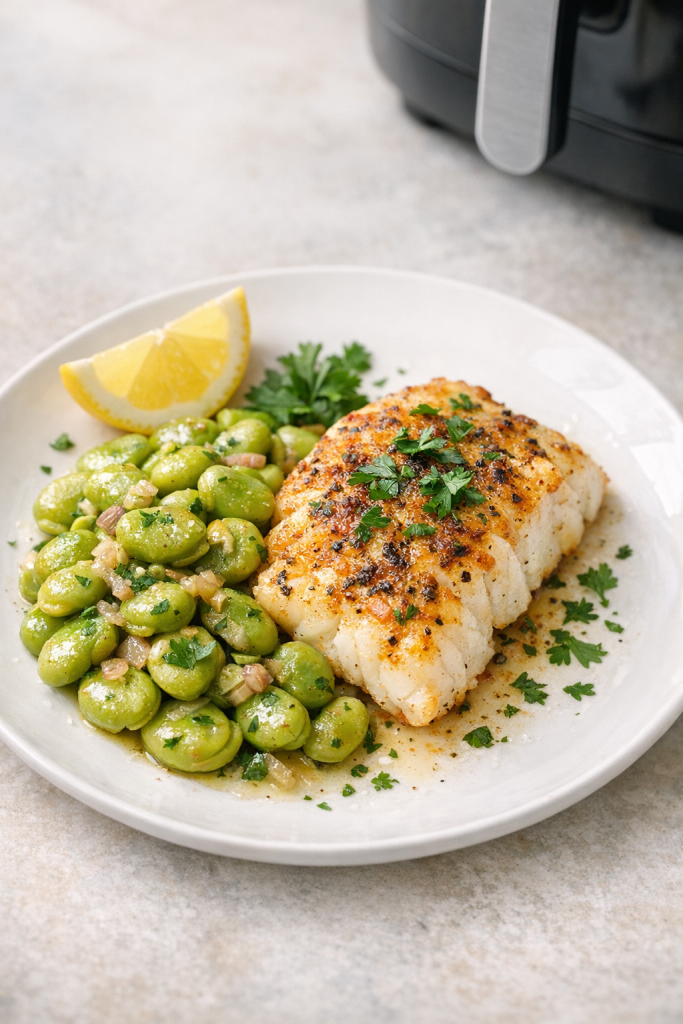 30-Minute Air Fryer Cod with Buttered Fava Beans