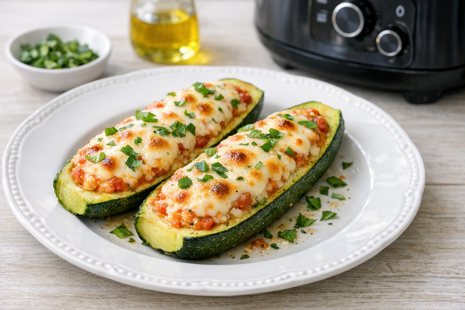 Air Fryer Stuffed Zucchini Boats with Ricotta (Quick)