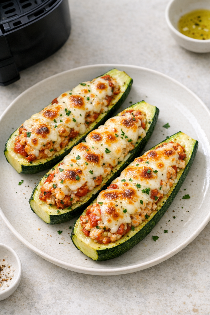 Quick Air Fryer Stuffed Zucchini Boats with Ricotta
