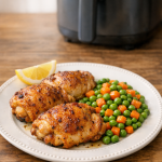 One-Basket Air Fryer Chicken Thighs with Peas and Carrots
