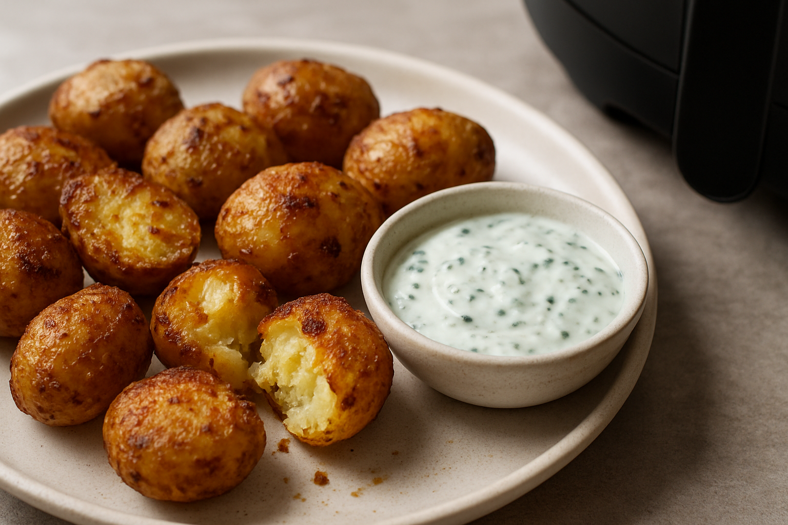 Crispy Air Fryer Baby Potatoes with Herb Yogurt Sauce