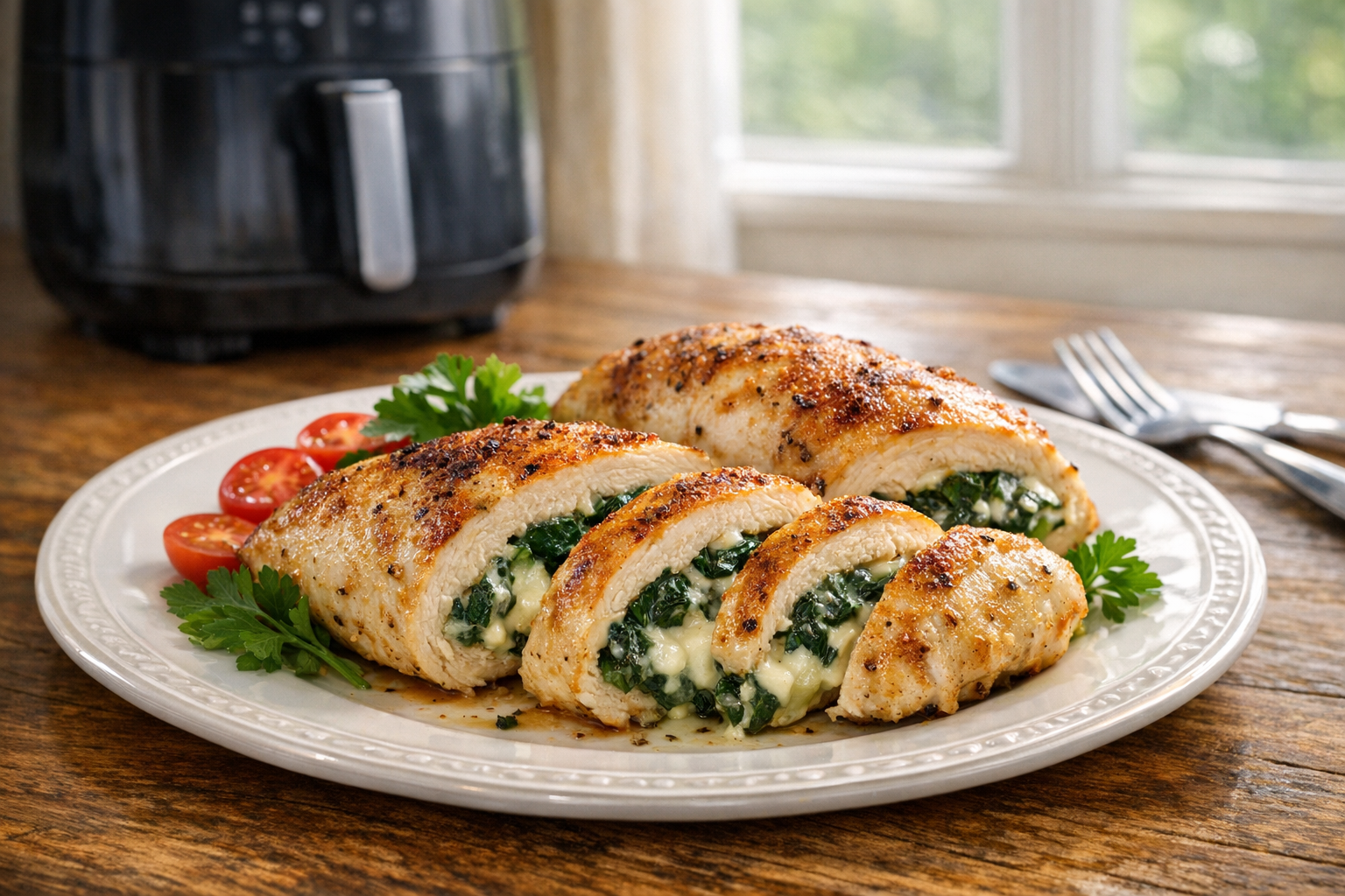 Air Fryer Spinach and Cheese Stuffed Chicken