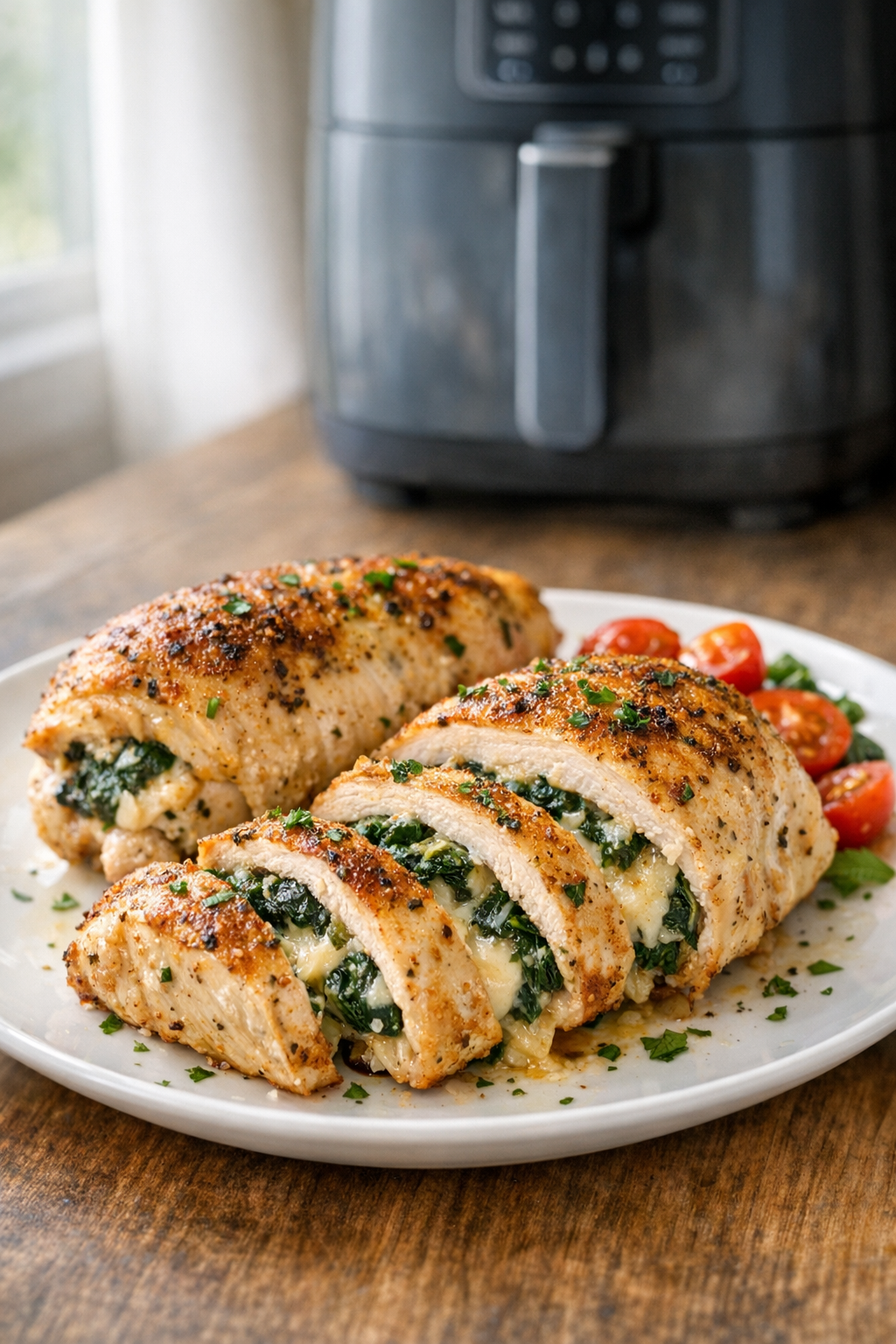 Air Fryer Spinach and Cheese Stuffed Chicken