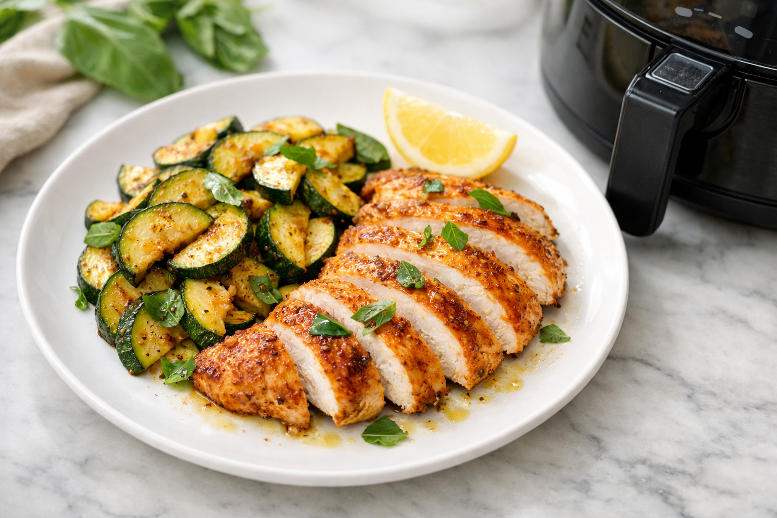 Healthy Air Fryer Chicken Breast with Courgettes