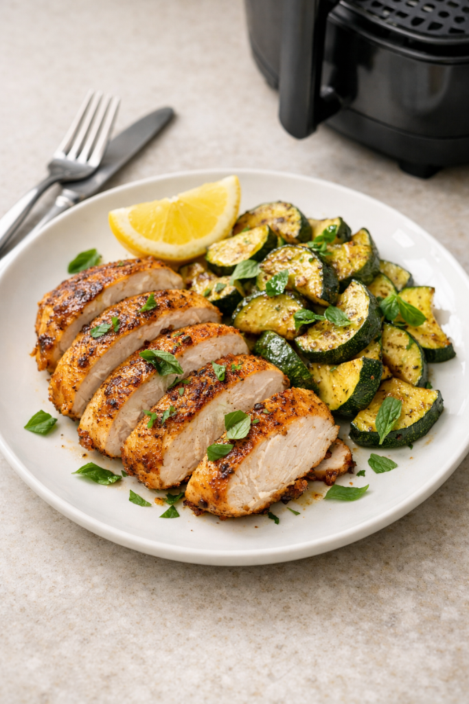 Healthy Air Fryer Chicken Breast with Courgettes and Basil