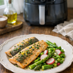 Easy Air Fryer Trout Fillets with Spring Vegetable Toss